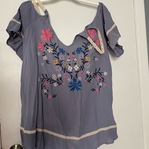 Off shoulder floral embroidered shirt Torrid 1